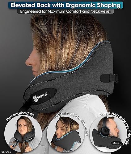 Miniatura 4 de SNUGL Almohada de viaje para el cuello - Almohada de espuma viscoelástica para avión - Almohada de vuelo  Almohada de viaje con soporte para el