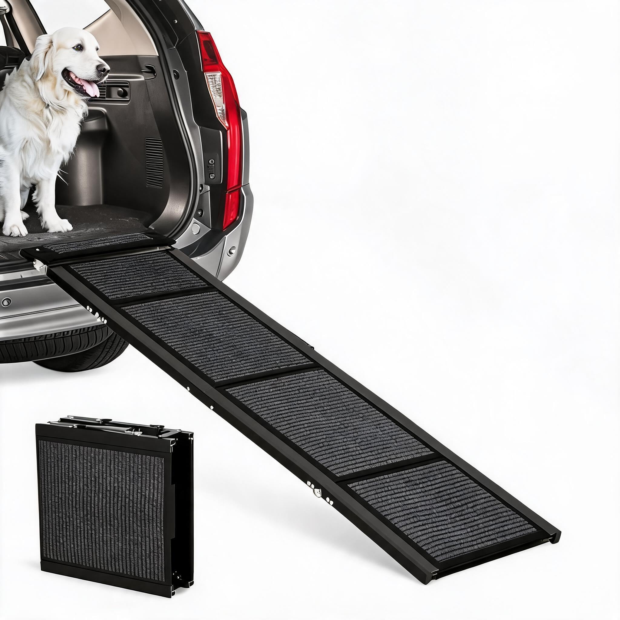GarveeMore Folding Dog Car Ramp 4-Fold Aluminum 270lb Capacity for SUV