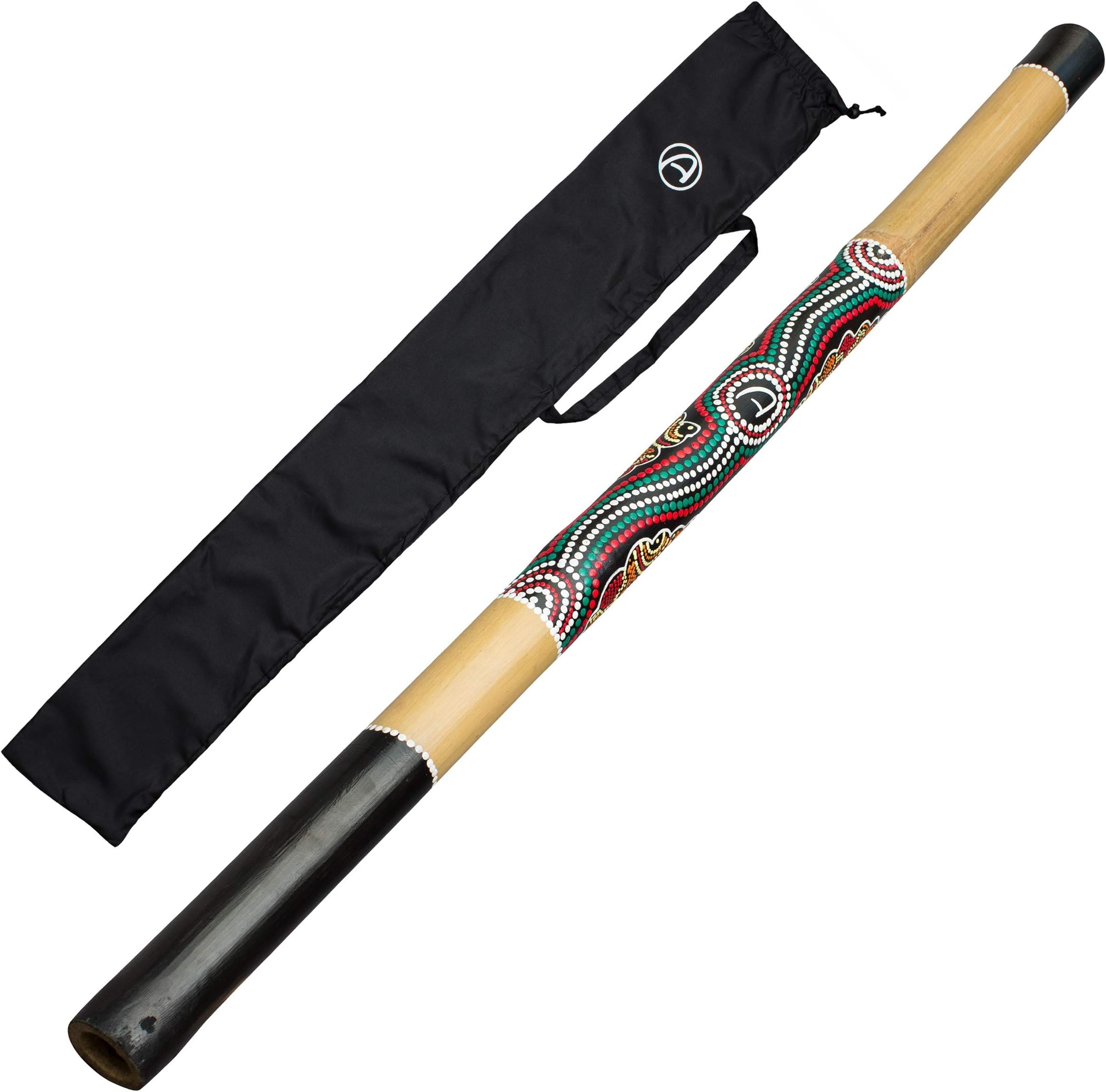 Beginner-Friendly Didgeridoo - Hand-Painted, Aboriginal Design + Nylon Carry Bag
