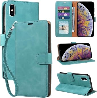 for iPhone Xs Max Case Wallet, RFID Blocking 4 Card Slots Green