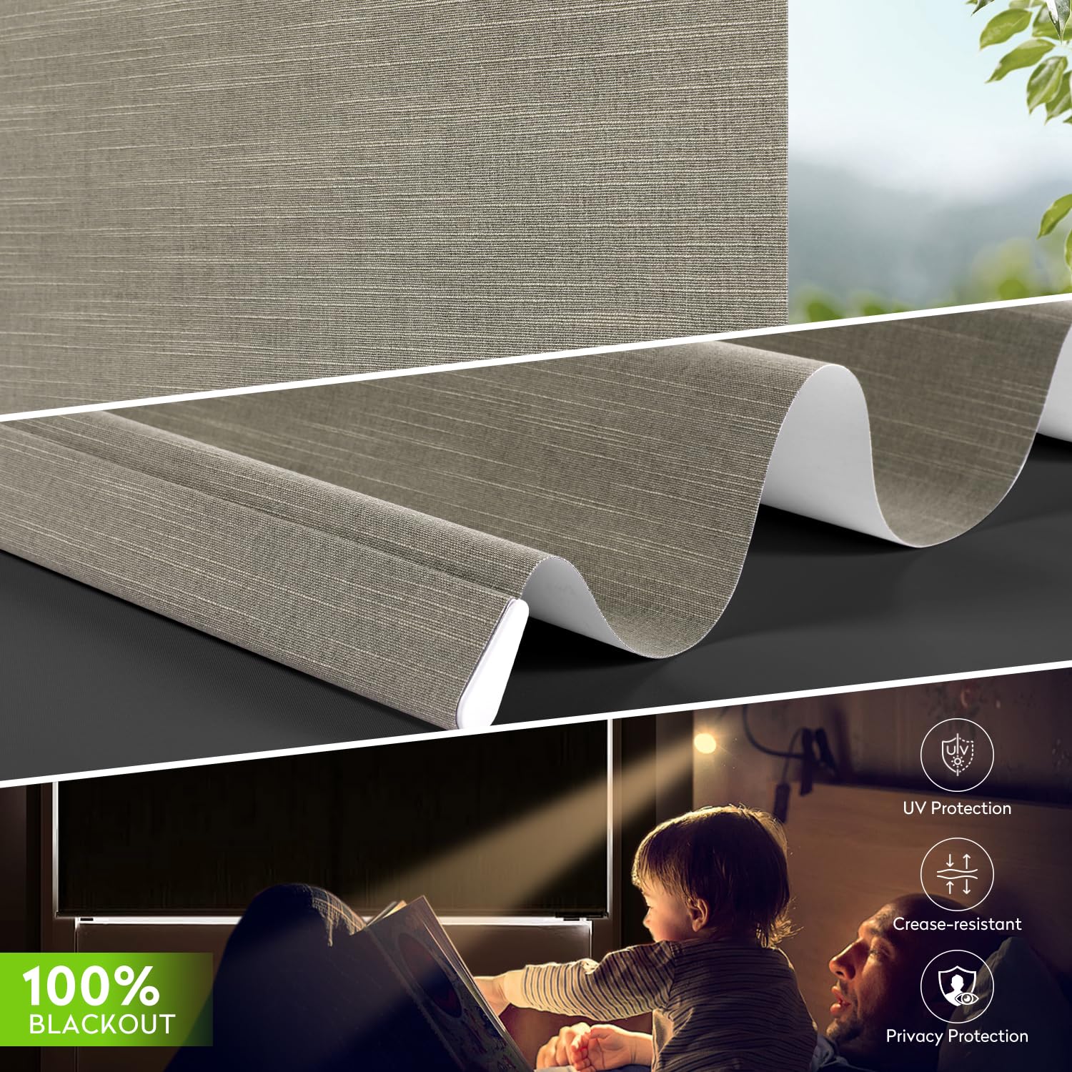 Motorized Blackout Roller Blinds with Remote Control,Rechargeable Smart Window Shades Compatible with Alexa Google via Hub,Fabric Wrapped Valance, Custom Size (Khaki)