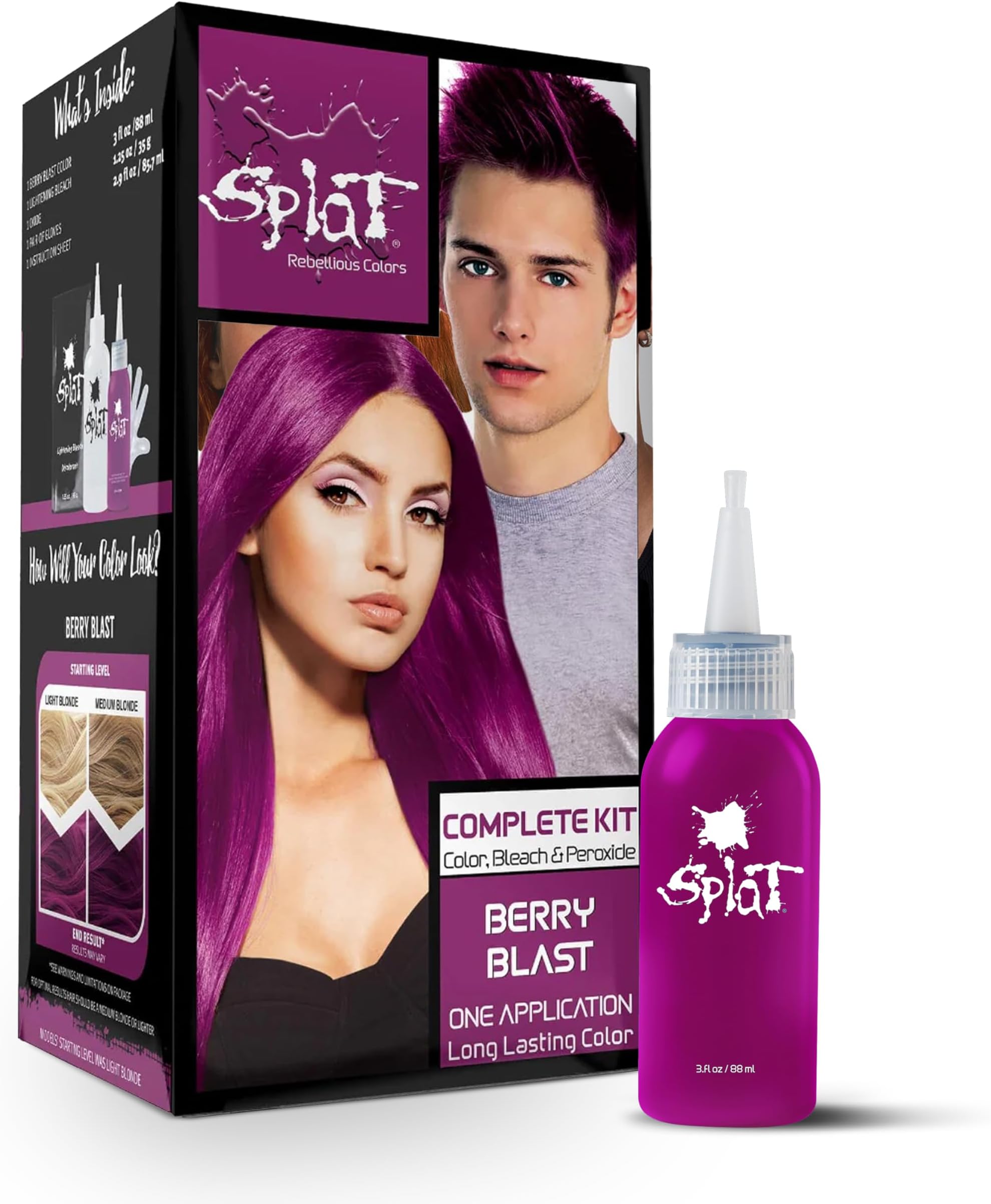 Berry Blast Semi Permanent Hair Dye Kit with Bleach, 1 Application, Includes Purple Pink Hair Dye, Oxide & Bleach Powder, Vegan & Cruelty Free Hair Color