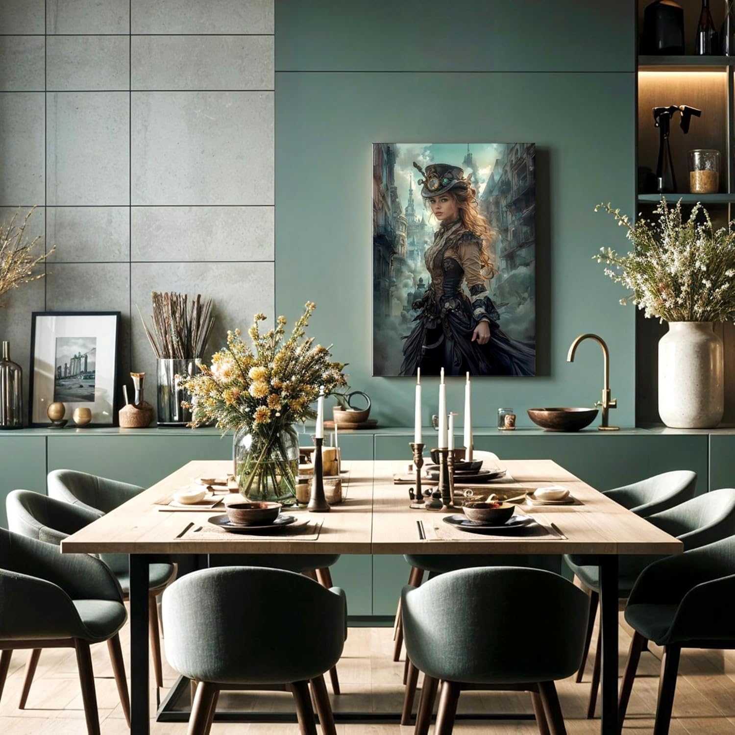 PUREVACY Steampunk Woman Art Print Industrial Canvas Pictures. Victorian Wall Decor. Canvas Wall Art Steam Punk. Modern Home Decor Size 30x45 cm / 12x18″