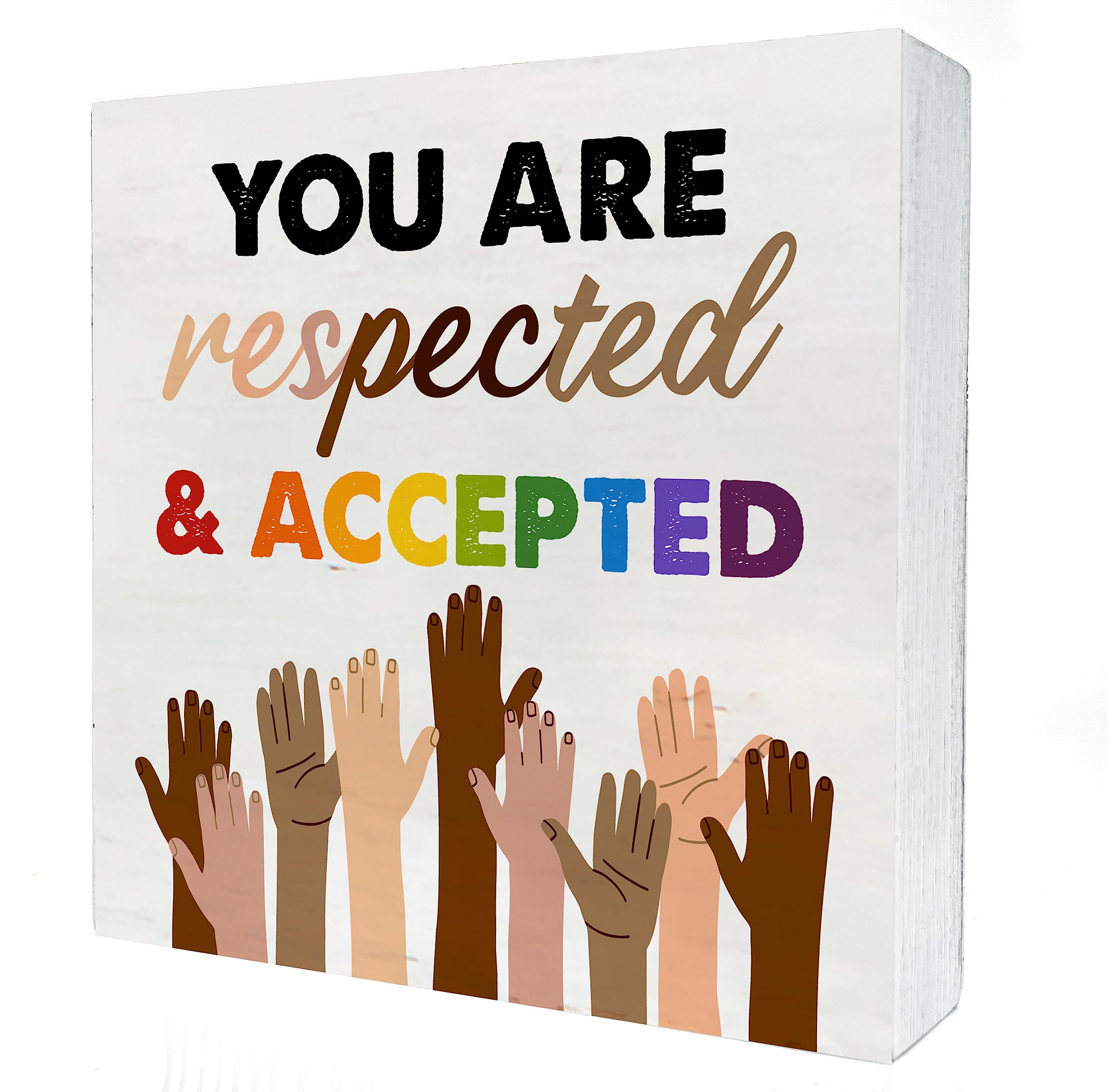 Respected Wooden Box Sign - Gay Pride Wood Block Plaque - Diversity Box for Home, School, Office & Shelf Decoration (5 x 5 Inch)