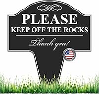 Vista 1 de Letrero de aluminio con texto en inglés «Please Keep Off The Rocks» para patio, 10 x