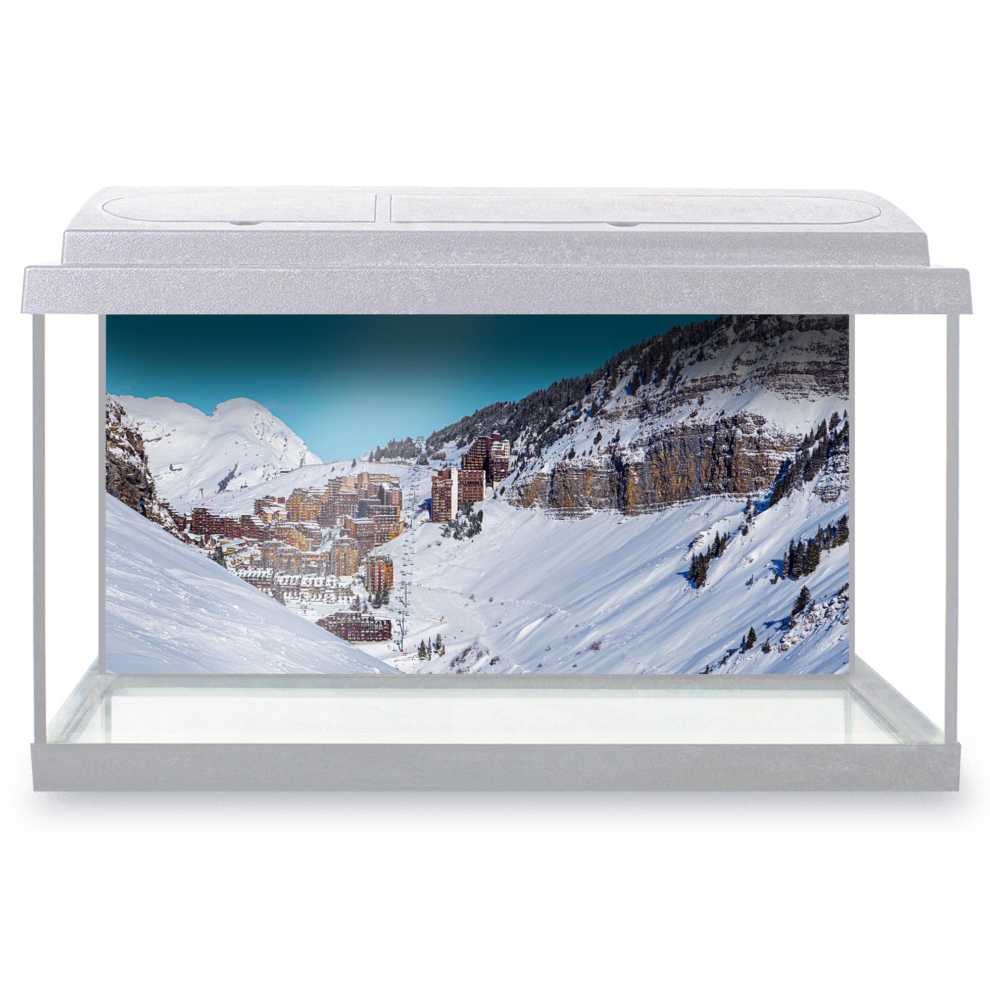 Aquarium Fish Tank Background 90x45 cm - Avoriaz Portes du Soleil Ski Resort Static Cling Vinyl Vivarium Terrarium External Application #50157