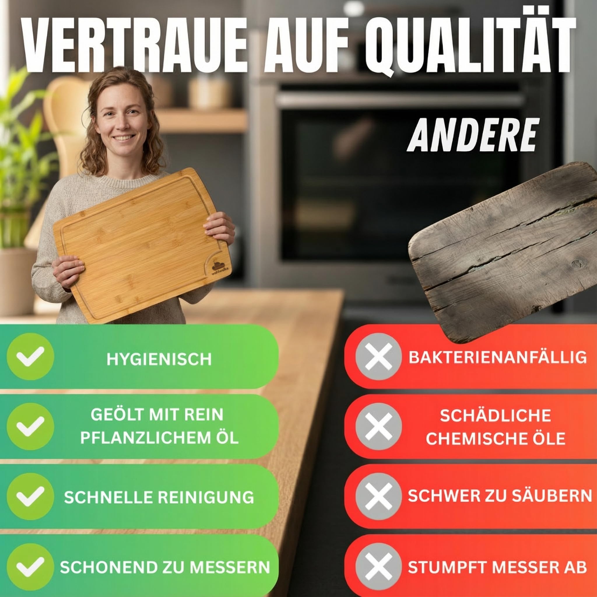 Juego de 4 tablas de cortar de madera de bambú con ranura para zumo y mango lateral, tabla de madera antibacteriana, tabla de cocina de bambú pequeña a grande con soporte, juego de tablas de
