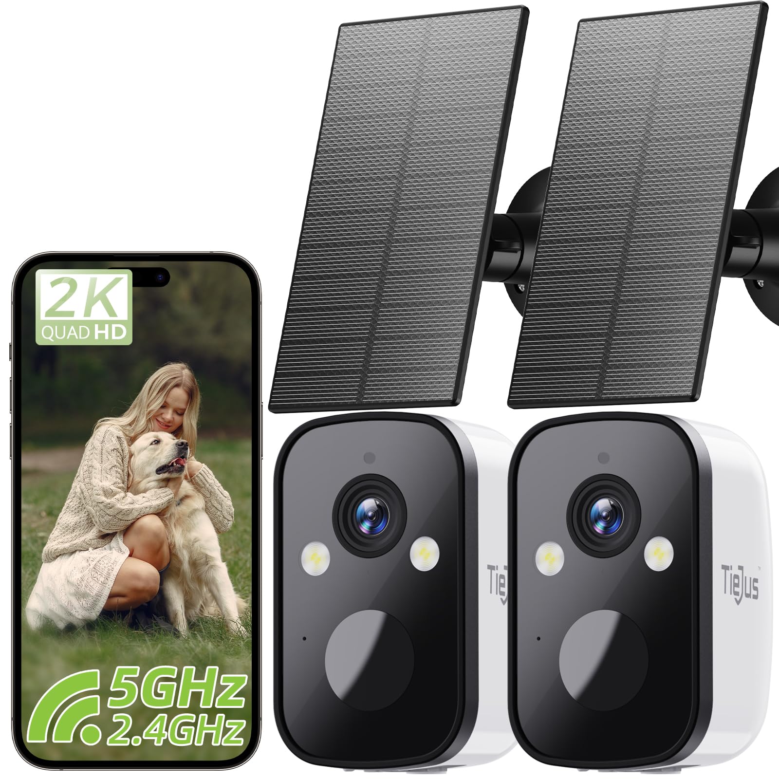 TIEJUS 2K Überwachungskamera Aussen Akku Solar 5G/2,4GHz WLA
