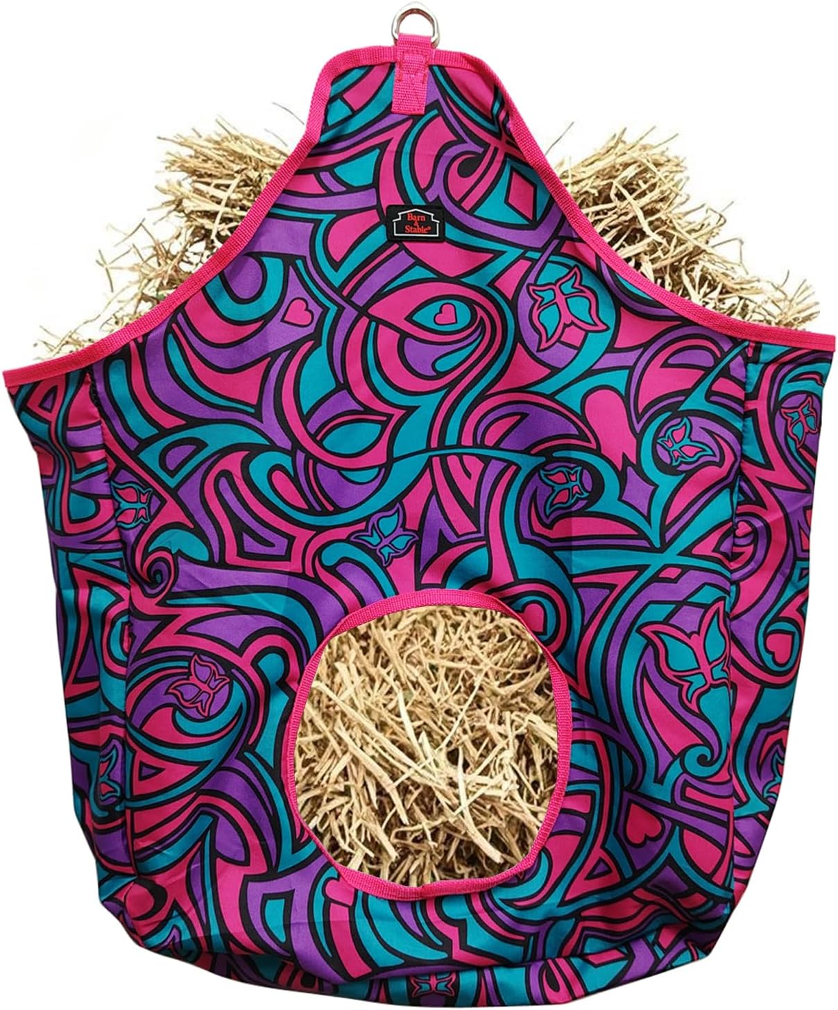 BARN & STABLE Horse Hay Bag with Metal Snap Fastener Large Capacity Feeding Bag with Open Feed Hole Hay Feeder for Slow Feeding Hay Sack Storage Bag for Horse Cow Goats Donkey Cattle Rabbit