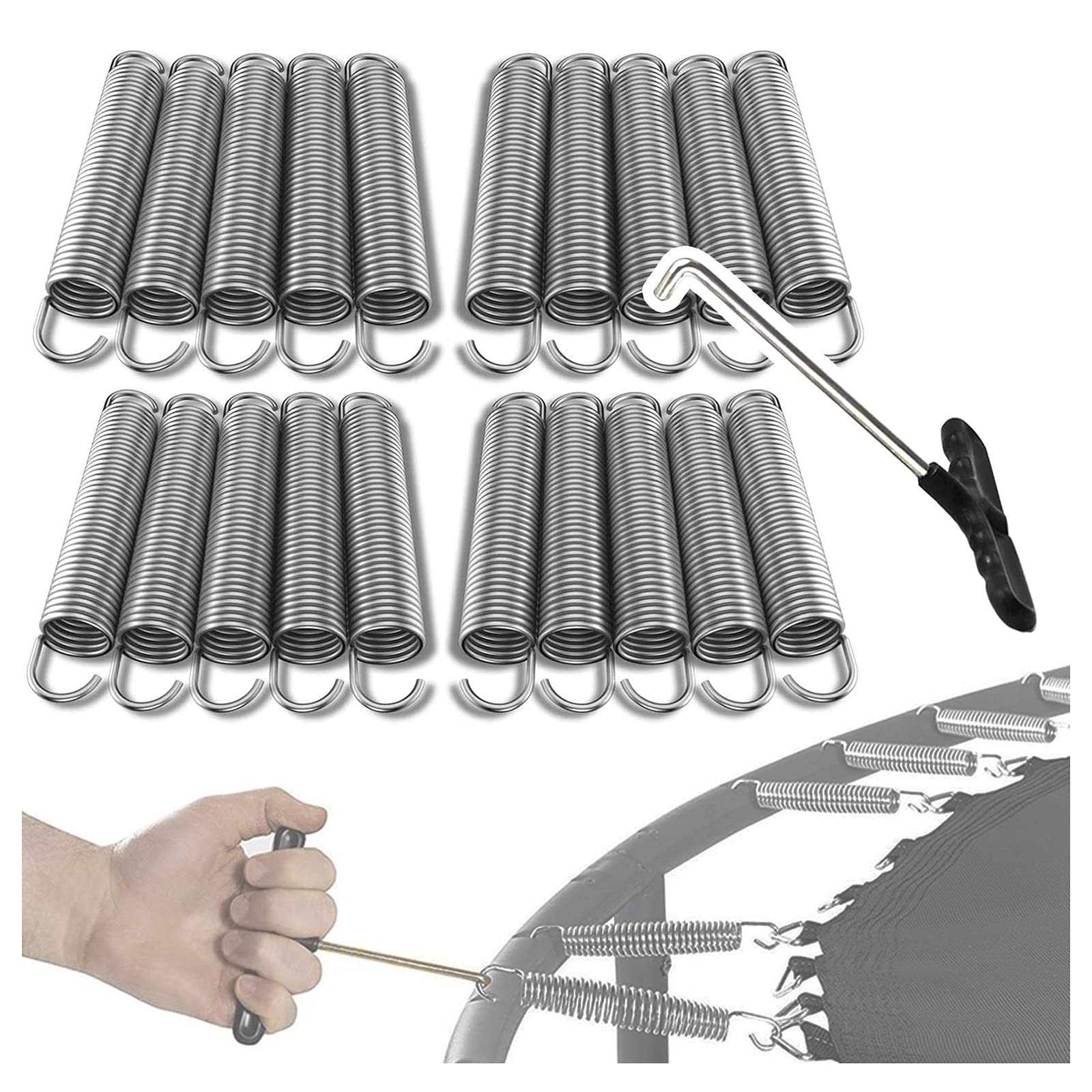 Robuste molle per trampolino, confezione da 20, 13 cm, molle di ricambio per trampolini da giardino, include 1 strumento per migliorare le prestazioni di rimbalzo