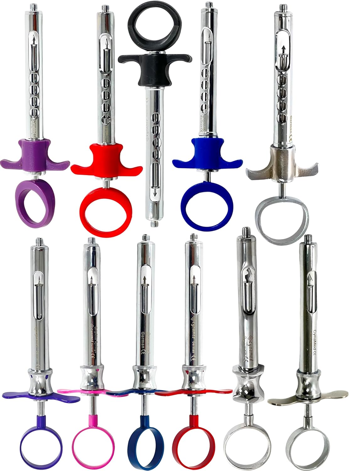 Premium German Stainless Steel Dental Anesthetic Syringe 1.8mL Cartridge Capacity, Plastic & Metal Handle Type C-W & Type A Syringes (Set of 11)