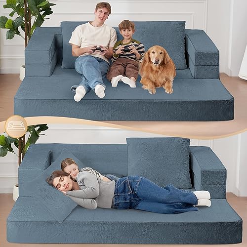 Miniatura 22 de Cama humana gigante para perro, cama 3 en 1 para perro de tamaño humano con funda de piel sintética lavable, cama grande plegable para mascotas con