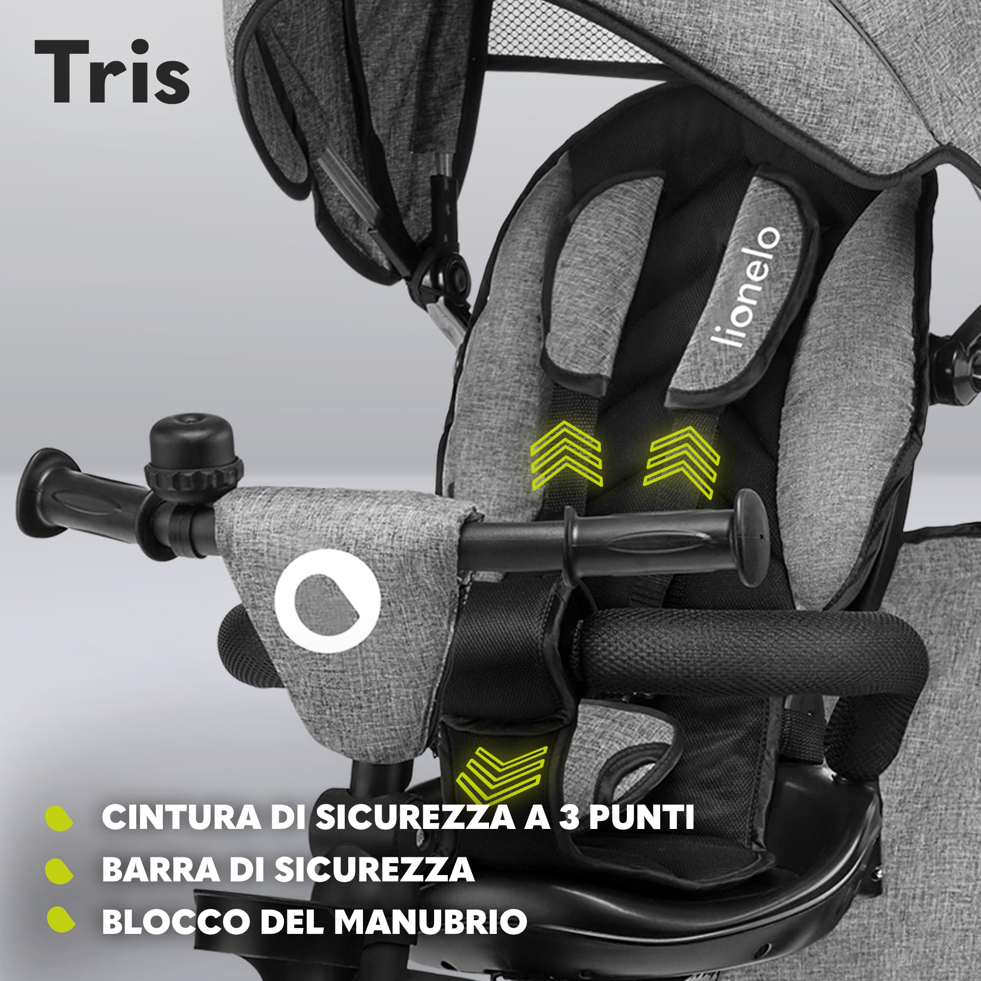 LIONELO Tris Plus 2in1 Bicicletta Triciclo e Passeggino pieghevole per bambini da 9 mesi fina a 25kg Sedia 360gradi Fronte Mamma o Strada Bici regolabile e compatta Borsa Portabibite Ruote PU