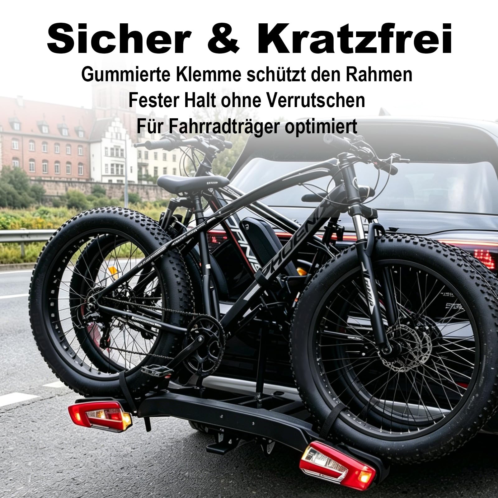 Fahrradträger Set mit Ratschenriemen, Rahmenhalter Ø25+30mm für Fahrrad/Ebike,Verstellbare Ratschenriemen-Befestigung, abnehmbar (Schwarz/Rot)