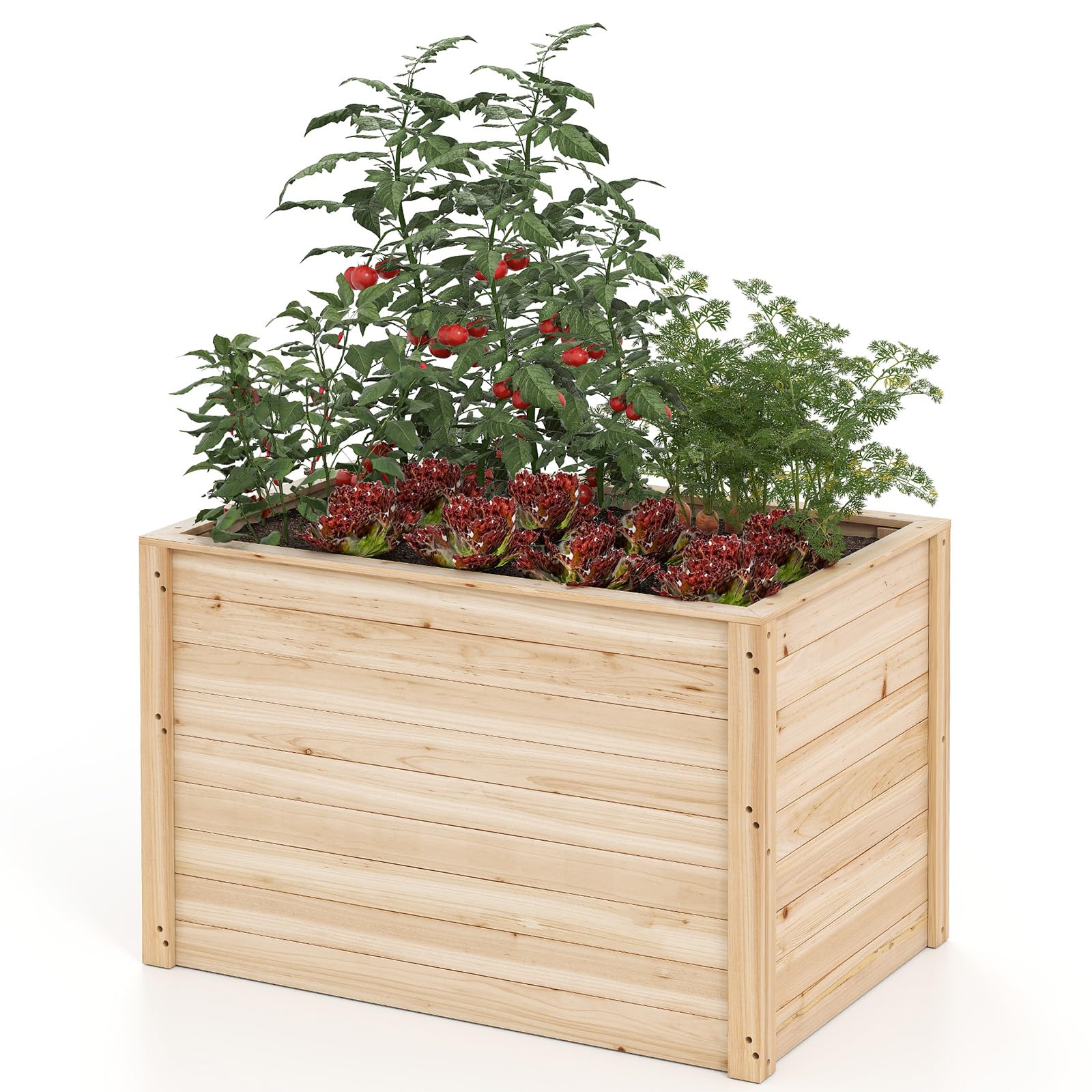 HOMASIS Vaso Rettangolare in Legno di Abete, Orto Rialzato da Esterno con Base Aperta, Fioriera Rialzata da Giardino, Balcone o Terrazza per Fiori, Erbe, Frutta e Verdura, 100 x 64 x 65,5 cm, Naturale