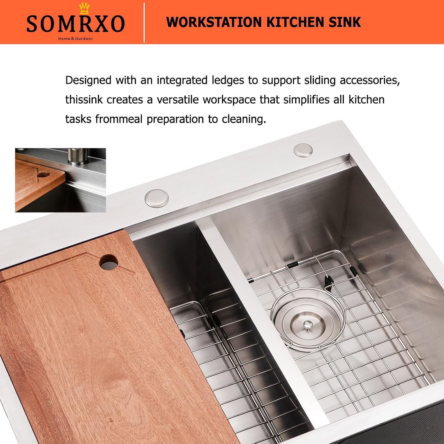 28×22 Inch Double Bowl Drop In Kitchen Sink - 16 Gauge Stainless Steel Kitchen Sink, Low-Divide 60/40 Workstation Design for Functional Kitchens with Accessories