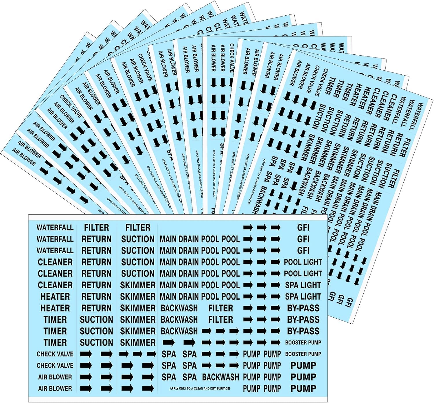 2500 Waterproof Pool Equipment Identification Labels โ PVC Waterproof Sticker for Swimming Pool, Plumbing, and Piping โ Pool Maintenance Labels for Identification