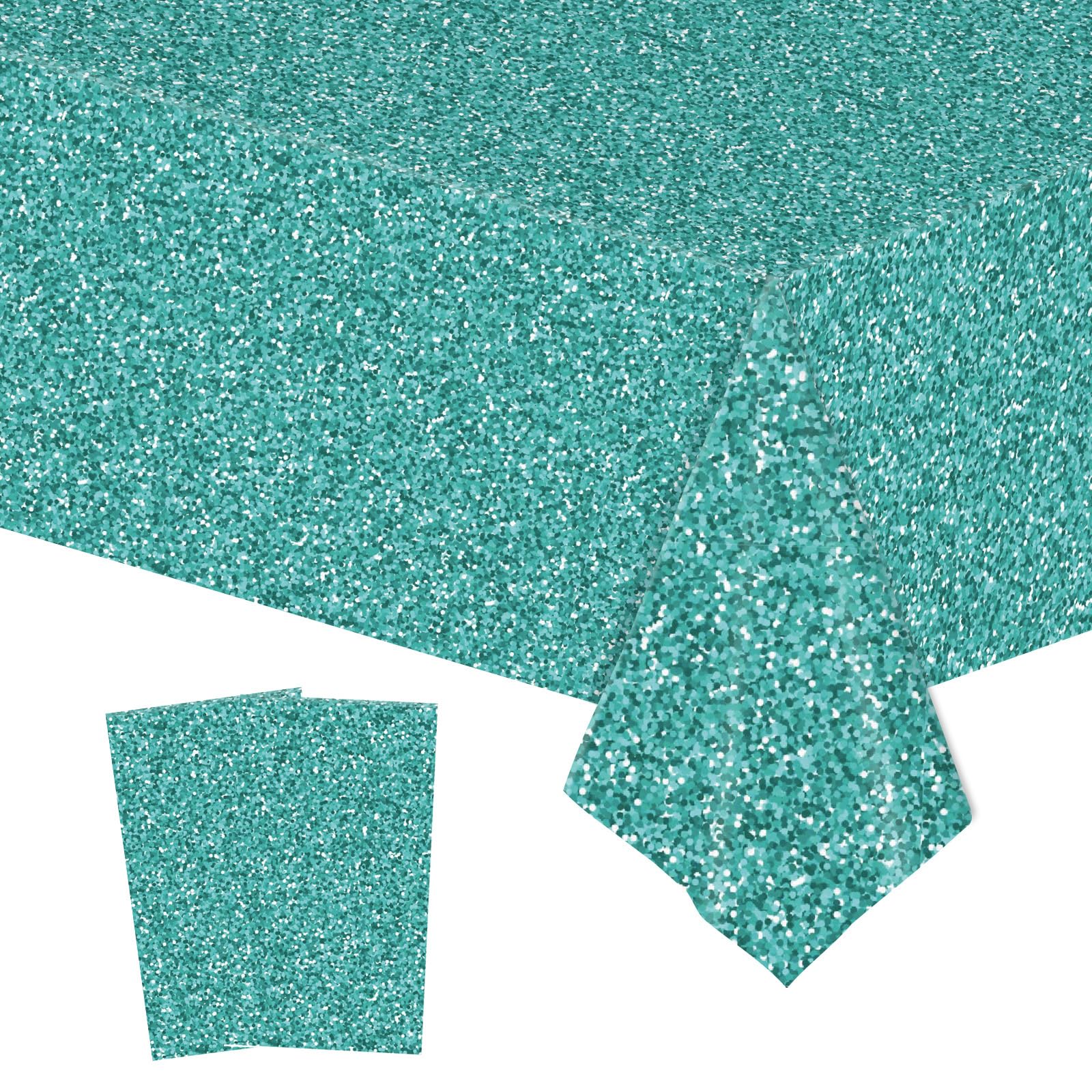 Teal Tablecloth for Teal Party Decorations,Shiny Glitter Diamond Plastic Table Cloths Foil Table Cover Metallic Disco Tablecloth for Baby Shower,Wedding,Picnic,Birthday,Christmas Party Decorations