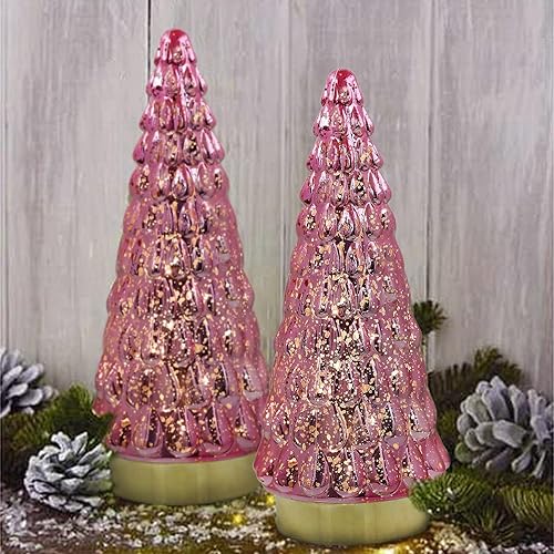 Miniatura 2 de SHMILMH Árbol de Navidad dorado de vidrio de mercurio, 1 unidad, árbol de Navidad de mesa con luz, funciona con pilas, árbol de Navidad pequeño para