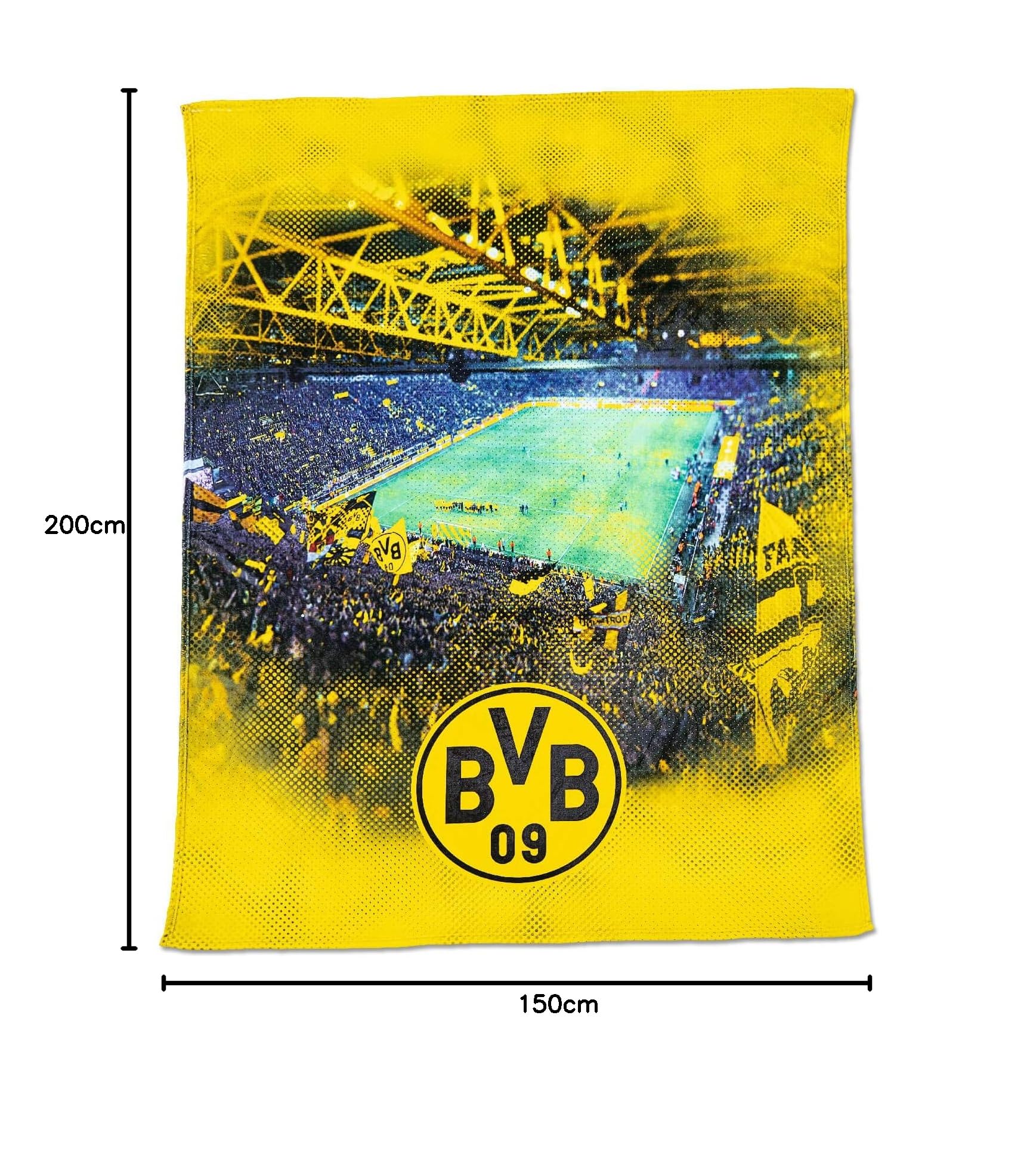 Borussia Dortmund Koc polarowy BVB z nadrukiem stadionowym, 150 x 200 cm
