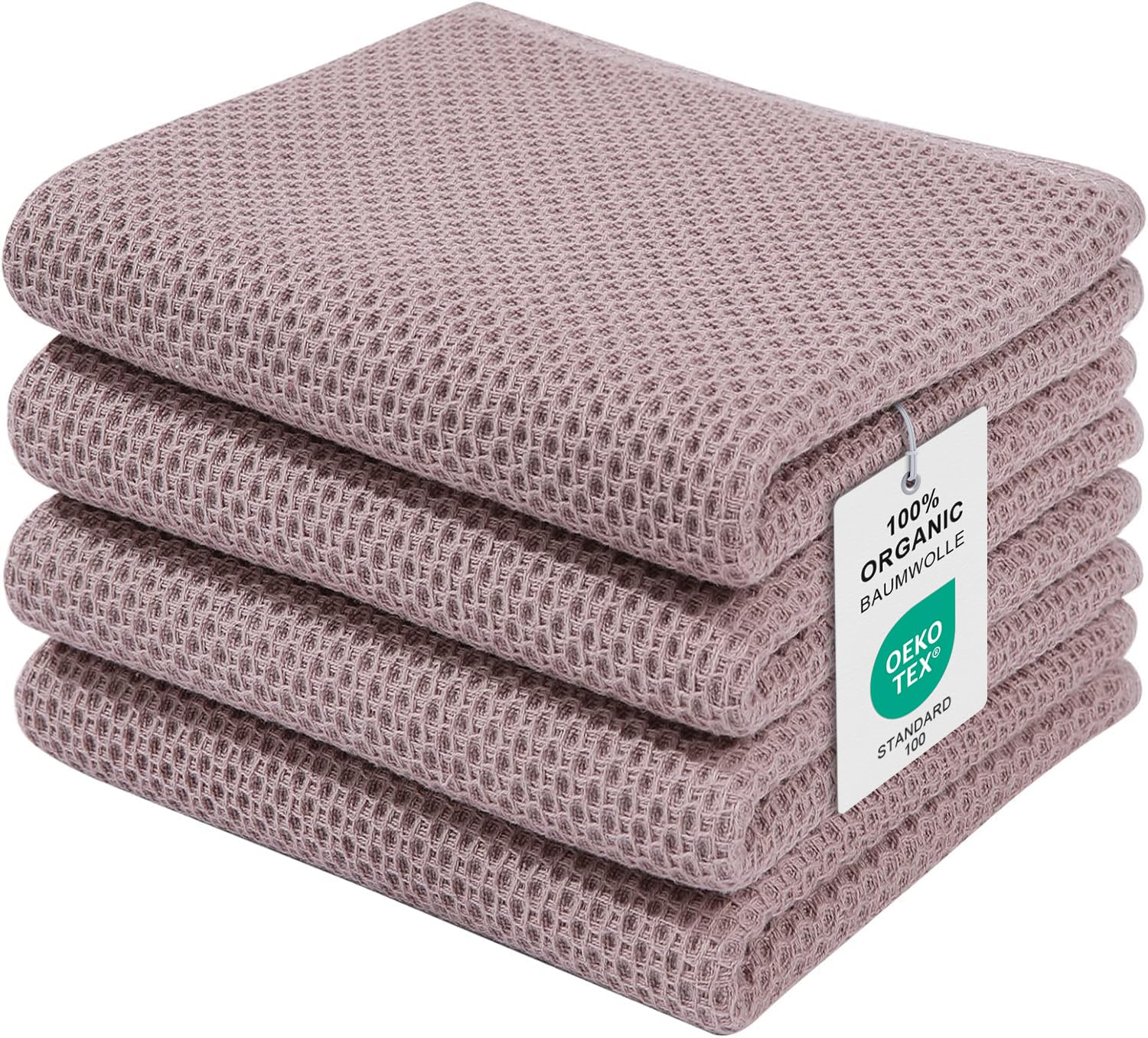 Moosfor Geschirrtücher 100% Baumwolle, 4er Set 32 x 72 cm, Weiche Geschirrhandtücher Küchenhandtücher Saugfähig Küchentücher Dicke Premium Geschirrtuch Spüllappen Putzlappen, Braun