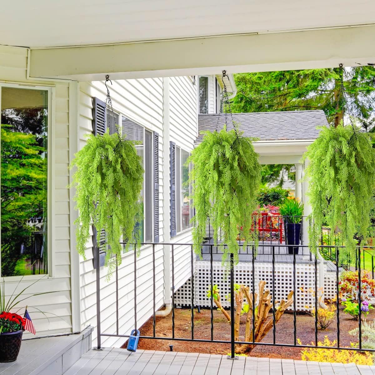 ZFProcess Artificial Faux Hanging Plants Basket for Spring Outdoor Decoration, Fake Seaweed Plant UV Resistant Look Real for Outside Porch Home Patio Balcony Yard(Green)