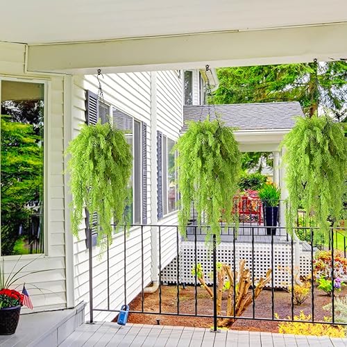 Miniatura 3 de Plantas colgantes artificiales en cesta, falsas plantas de helechos de algas marinas rizadas con cadena de forro de coco, maceta de palma, planta