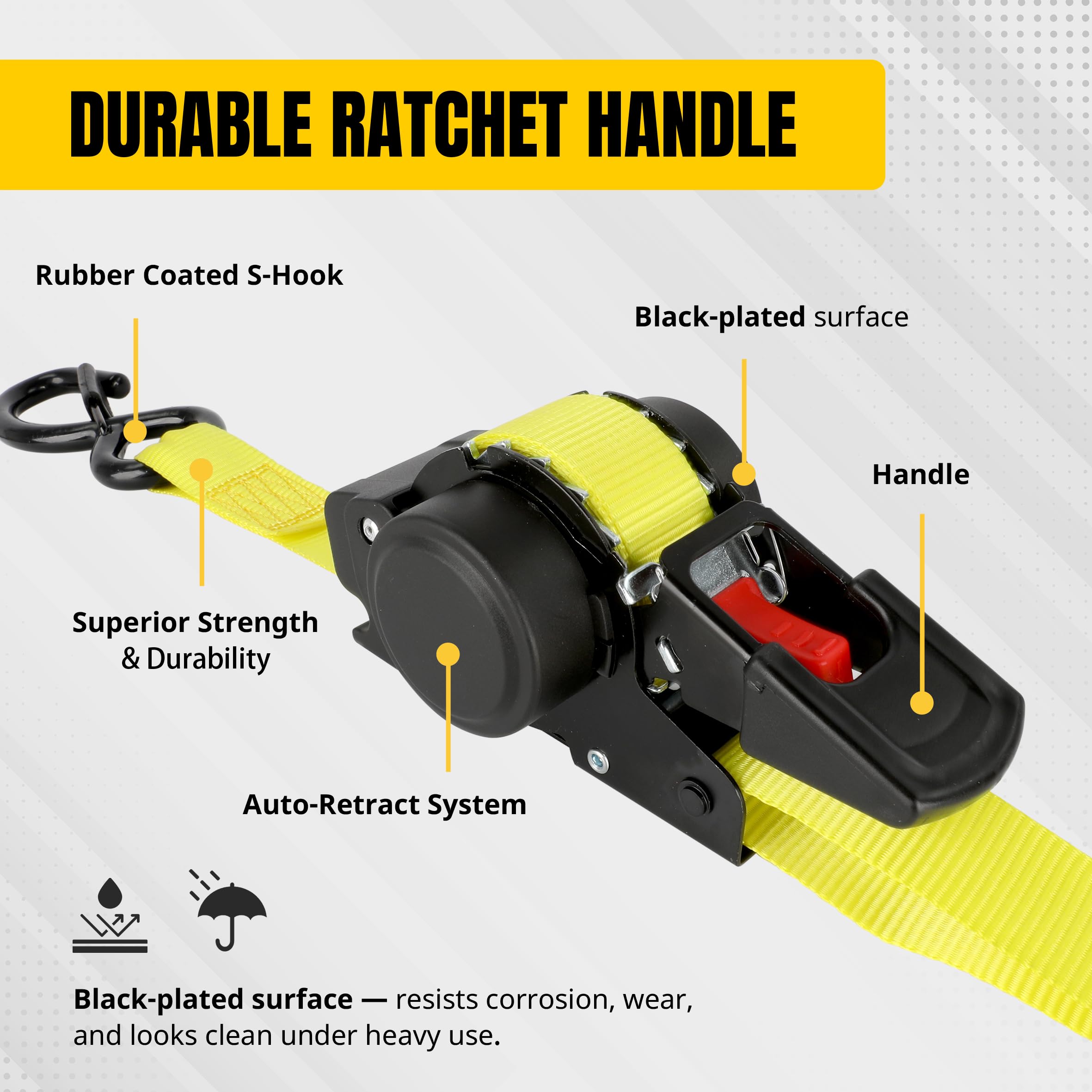MaxxHaul 51206 Doppel-Ratschengurte mit automatischem Rückzug (4er-Pack) – robuste Spanngurte mit beschichteten S-Haken für LKW, Anhänger, Ladung, Motorrad, ATV und mehr – Schwarz