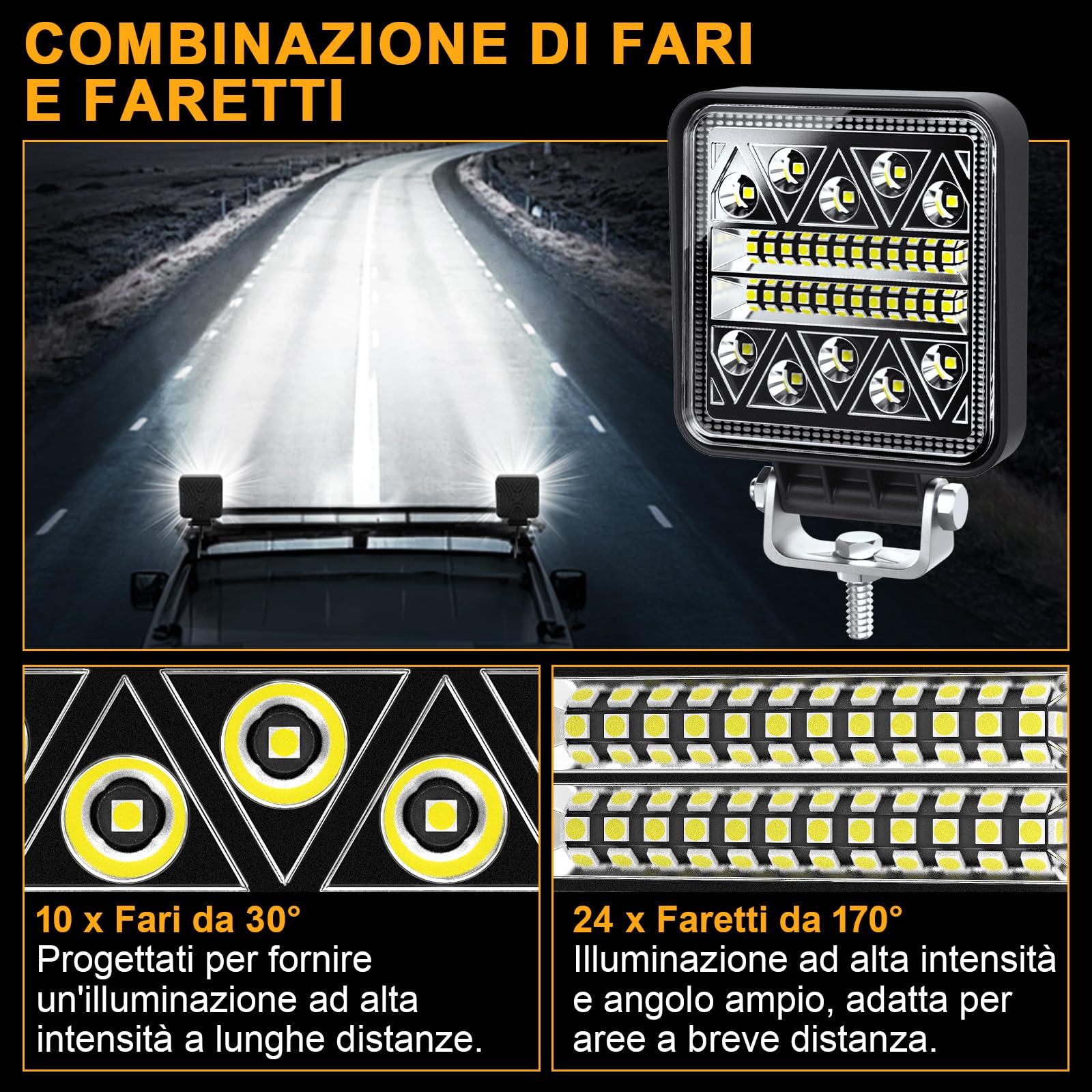 antom 2 Pcs Faro da Lavoro Led Quadrato 102W Faretti di Profondità Supplementari a Led per Trattore, Barca, Camper, Pick Up, Fuoristrada, Gokart