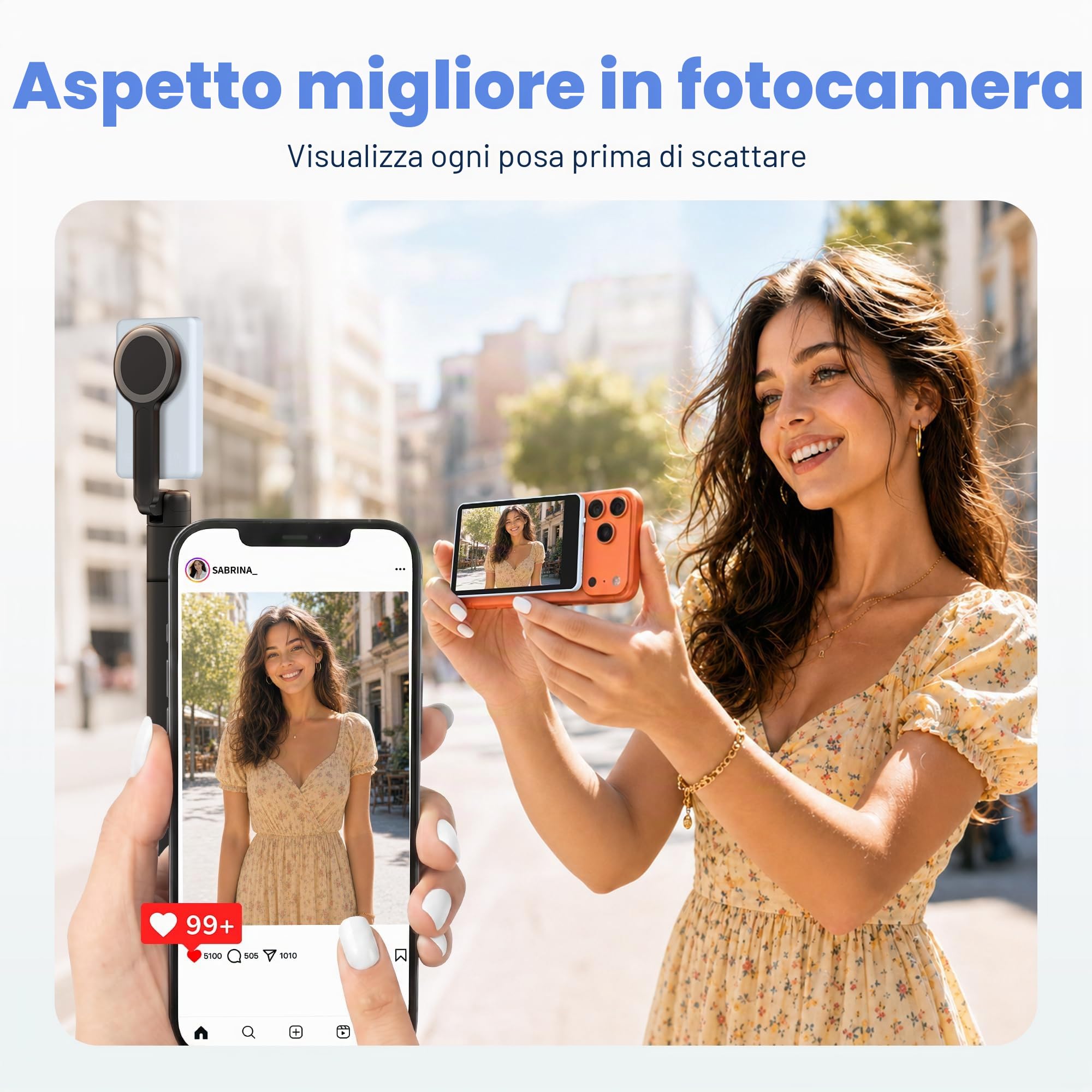 SYNCO XView Monitor Vlog per iPhone 17 - Schermo Selfie Magnetico Wireless 1080P/4K per Fotocamera Posteriore, Portata 50m, Batteria 3 Ore con Altoparlante Integrato per Live Youtube e TikTok (Blu)
