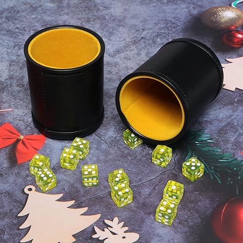Miniatura 7 de Taza de dados de piel sintética con forro de fieltro, incluye dados de 0.63 pulgadas para juegos de dados Yahtzee Farkle Bar Party Familiar, 2