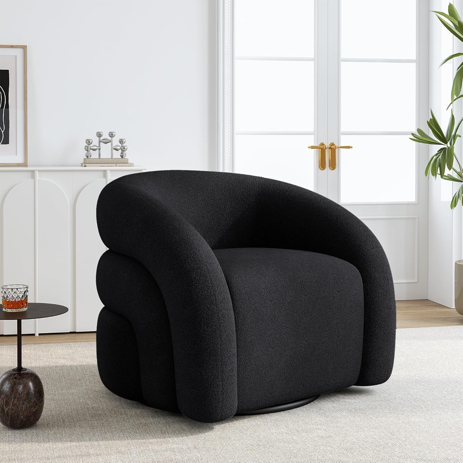 boucle swivel accent chair black set of 2 side view