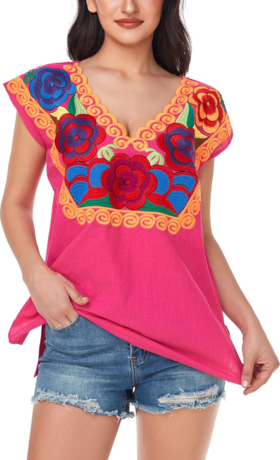 YZXDORWJ Women's Mexican Peasant Blouse Cotton Tops White Shirt