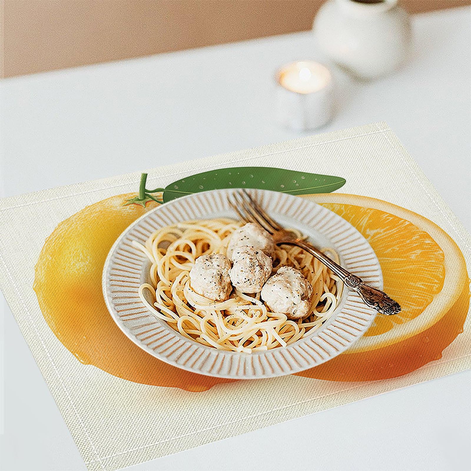 Set di 8 Tovagliette Americane Lavabili Cotone Lino Arte - Tovaglietta Americana Resistenti al Calore Durevole Arancia a metà - per Colazione Pranzo 30×45 cm