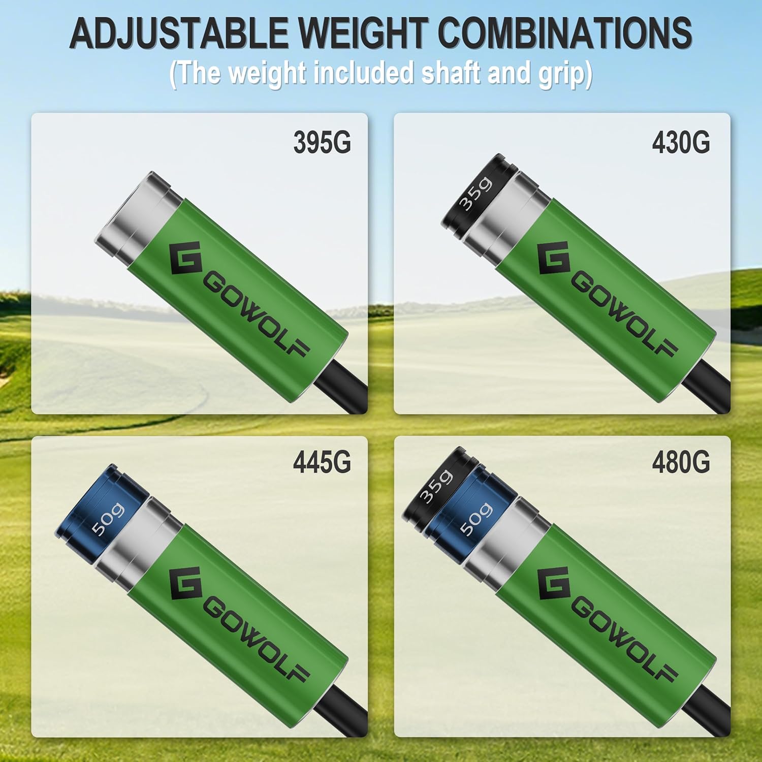 Gowolf Golf Swing Trainer with Adjustable Weights (35g & 50g) - Carbon Fiber Golf Training Aid for Speed, Driving Distance & Tempo, Ideal Warm-Up & Strength Golf Accessories for Men & Women