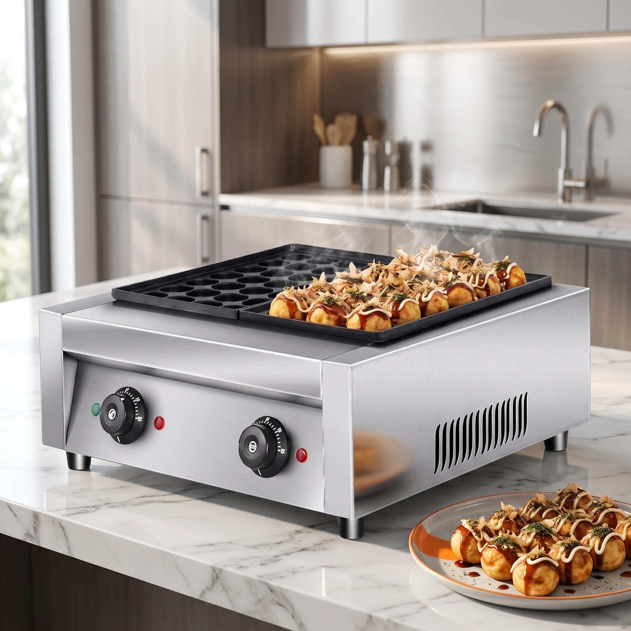 Machine à Takoyaki électrique, Machine à Boulettes De Poulpe Commerciale De 2 KW, équipement De 56 Trous pour Les Fêtes, Les Food Trucks Et Les Restaurants