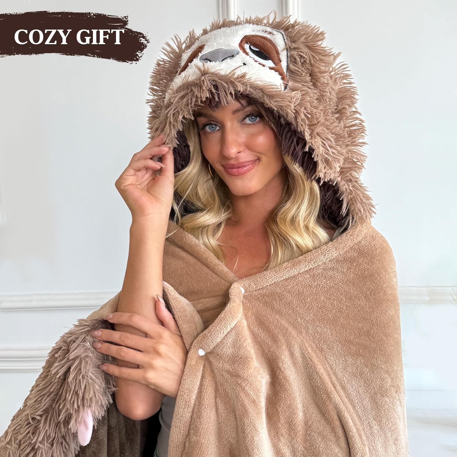 Double-Sided Animal Wearable Blanket Hoodie-Thick Soft Cozy Flannel Hooded Blanket Adult Teen-Valentines Blanket Gift - Image 9