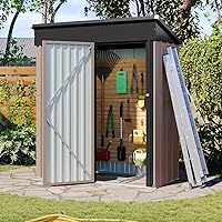 Aoxun 5x3 Metal Outdoor Storage Shed with Lockable Doors, Sloped Roof & Base - Waterproof Galvanized Steel Garden Tool Organizer for Backyard Patio