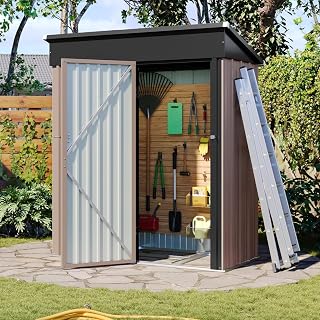 Aoxun 5x3 Metal Outdoor Storage Shed with Lockable Doors, Sloped Roof & Base - Waterproof Galvanized Steel Garden Tool Organizer for Backyard Patio