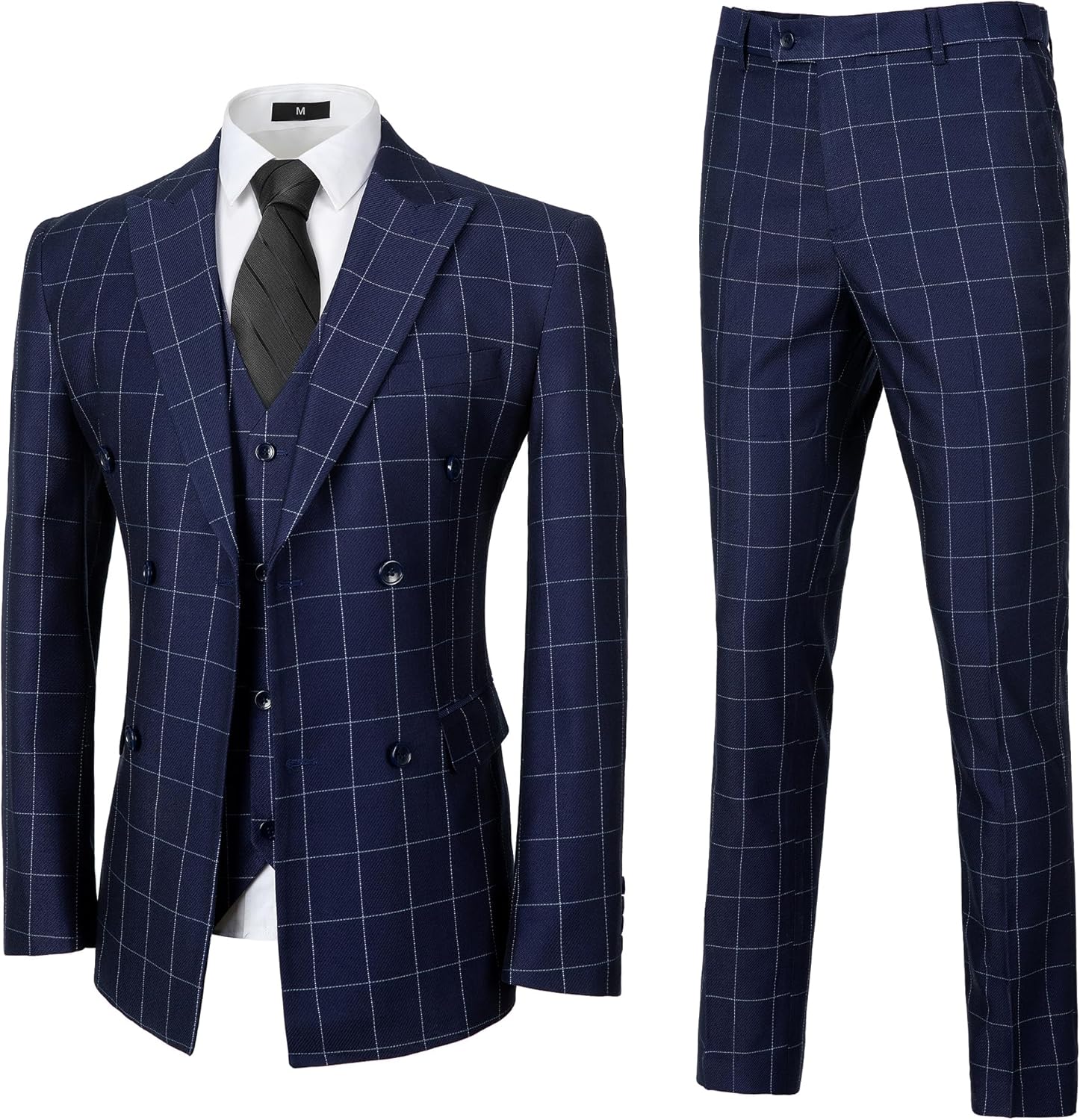 Men's Suit 3 Piece Plaid Suits for Men Two Buttons Blazer Jacket Vest Pant Suit Tuxedo Set for Wedding Business Prom