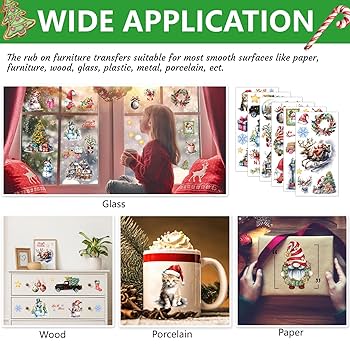 OLYCRAFT 3pcs/Set Christmas Day Rub On Transfers For Crafts And Furniture 15x30cm Cchristmas Tree Gifts Furniture Transfer Stickers Bow Elk Wall Decal For Wood Furniture Scrapbooking Home Decorations