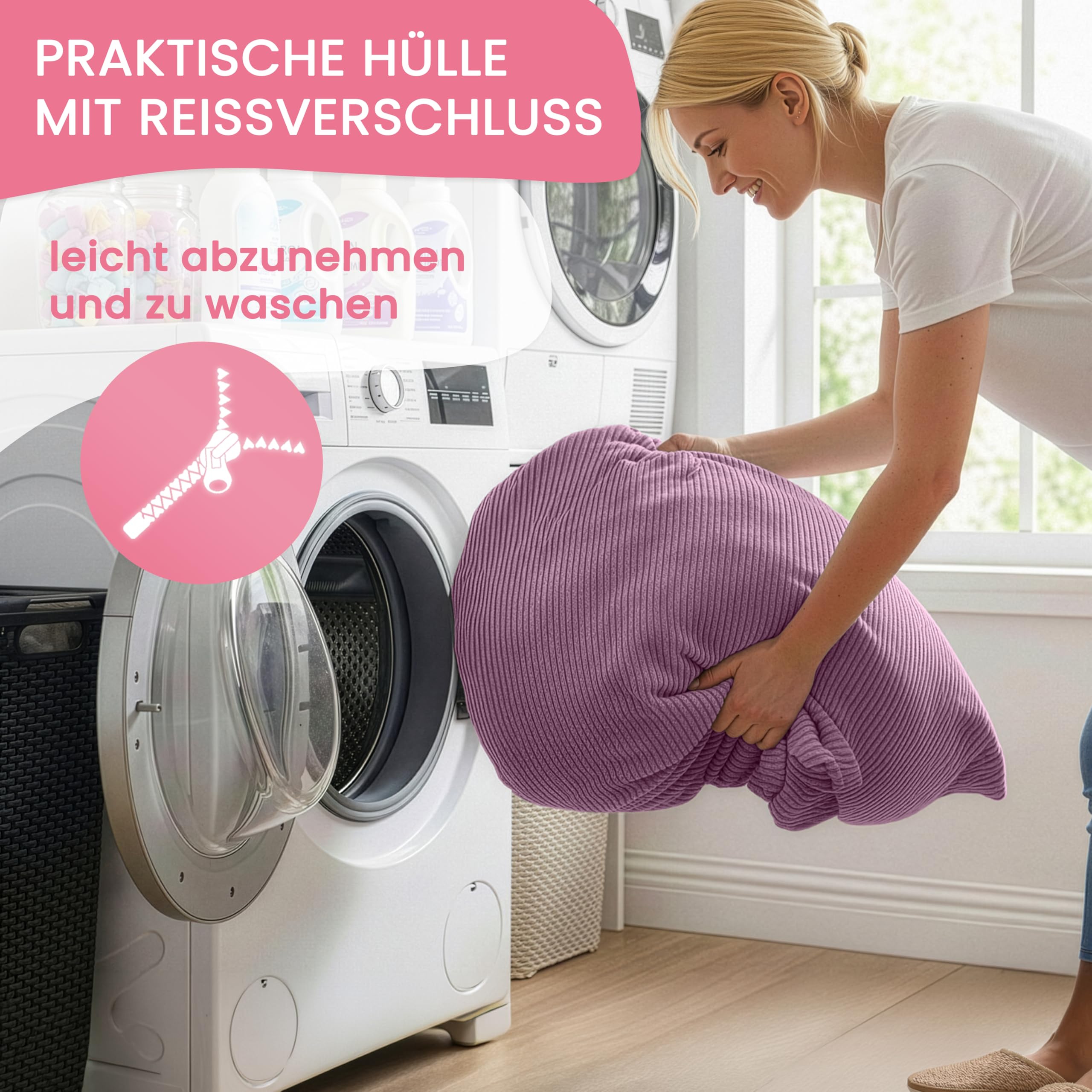DreamRoots Sitzsack Kinder Cord 70x70x105 mit Hocker, Plum Smoothie | Bean Bag Chair mit Hocker, Lehne & Bezug, mit Füllung, Sitzkissen Boden, Kindersitzsack Kinderzimmer