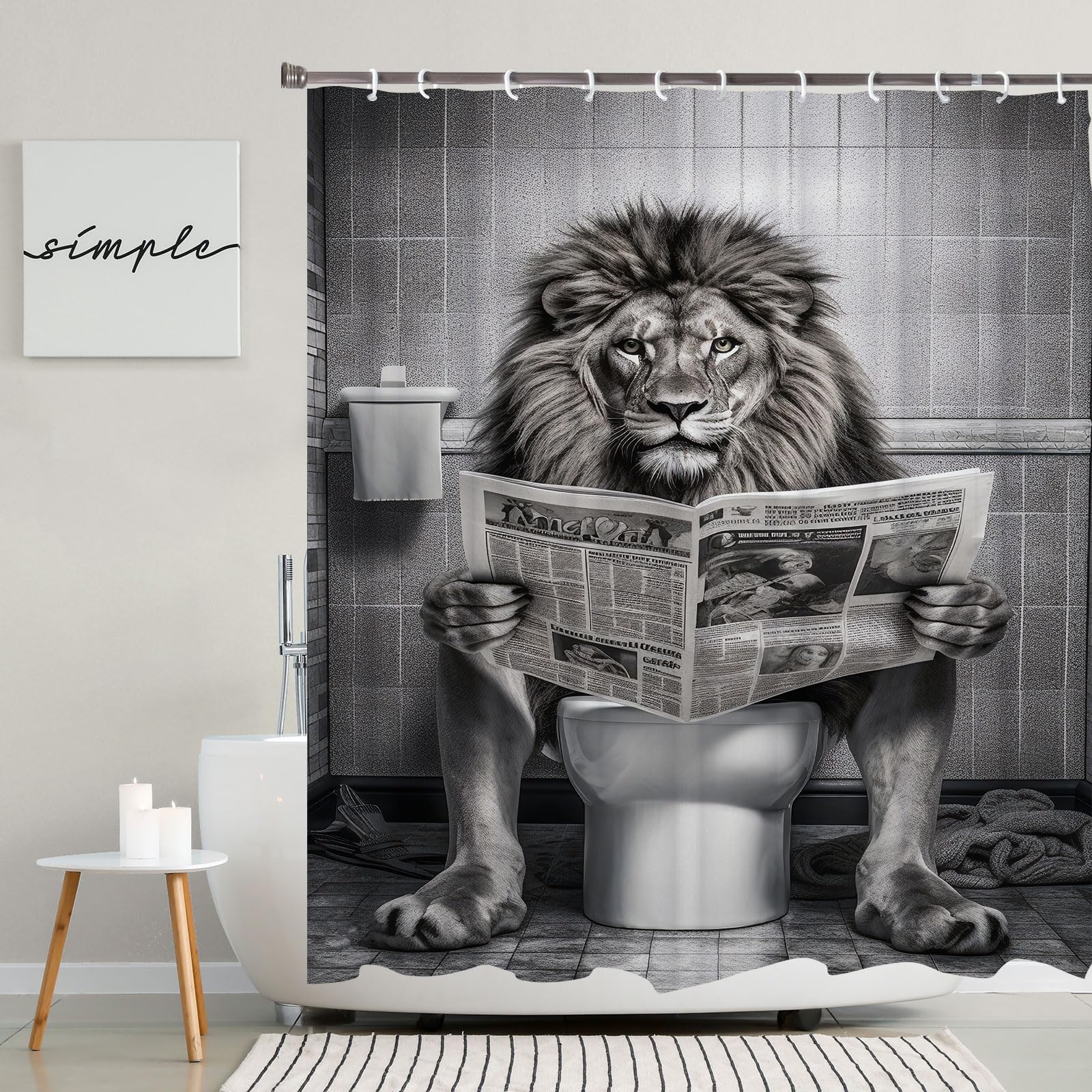 Best Unique Shower Curtains for 2026, Vetted 2 LKFBSC Funny Lion Shower Curtain, Fancy Humor Leo Animal on Toilet Shower Curtai — product photo