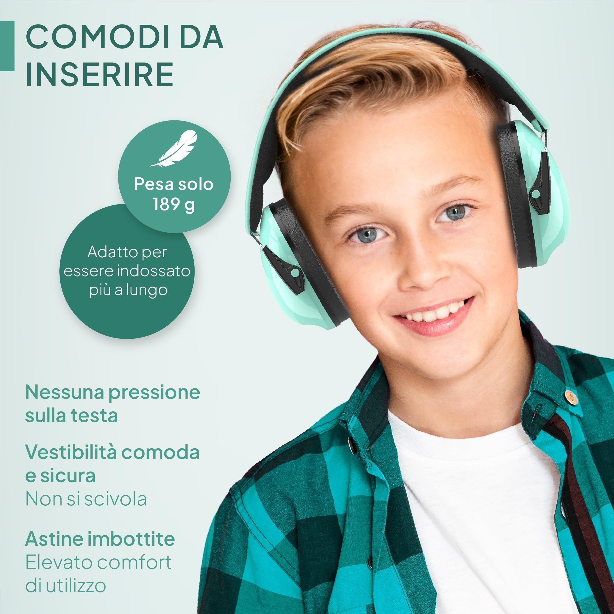 Senner ® KidsPro | Protezione uditiva bambini - Cuffie antirumore con SNR elevato di 28 dB - fino a 12 anni - regolabile - Paraorecchie per bambini - Turchese