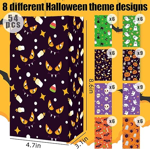 Miniatura 2 de VGOODALL 54 bolsas de regalo de Halloween a granel, bolsas de papel de Halloween, bolsas de dulces, bolsas de regalo, bolsas de aperitivos para