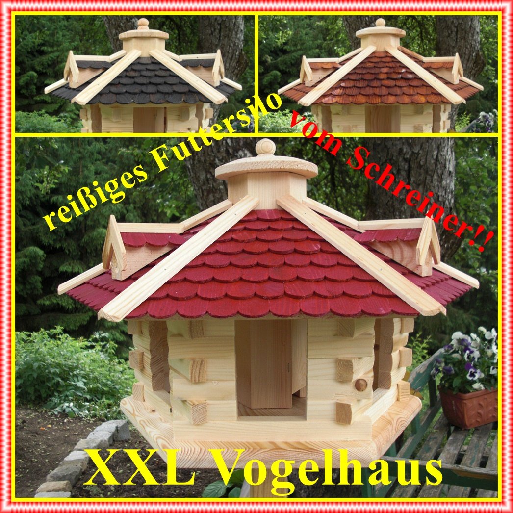 Vogelhaus Vogelhäuser (V36) Vogelfutterhaus Vogelhäuschen-aus Holz--Gaube Rot sehr Groß