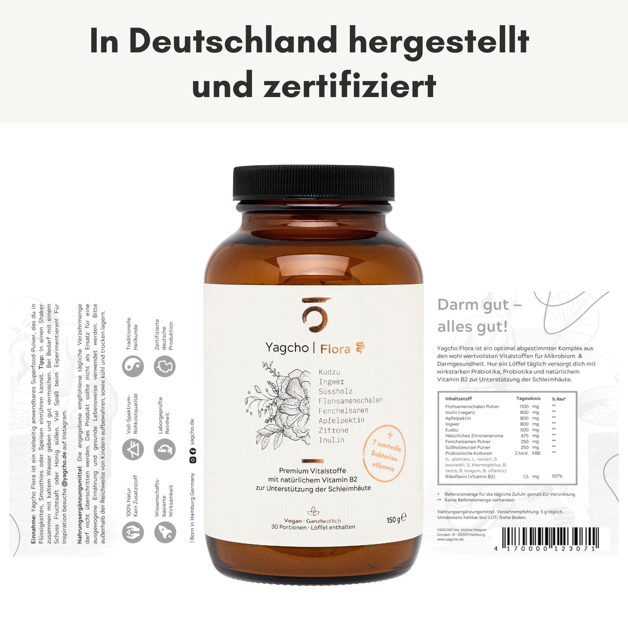 Yagcho Flora | Darmflora Komplex 3x150g | Vitalpilz Mix | Darmkur Probiotika | TCM Heilpilze | Darmgesundheit | Nahrungsergänzungsmittel