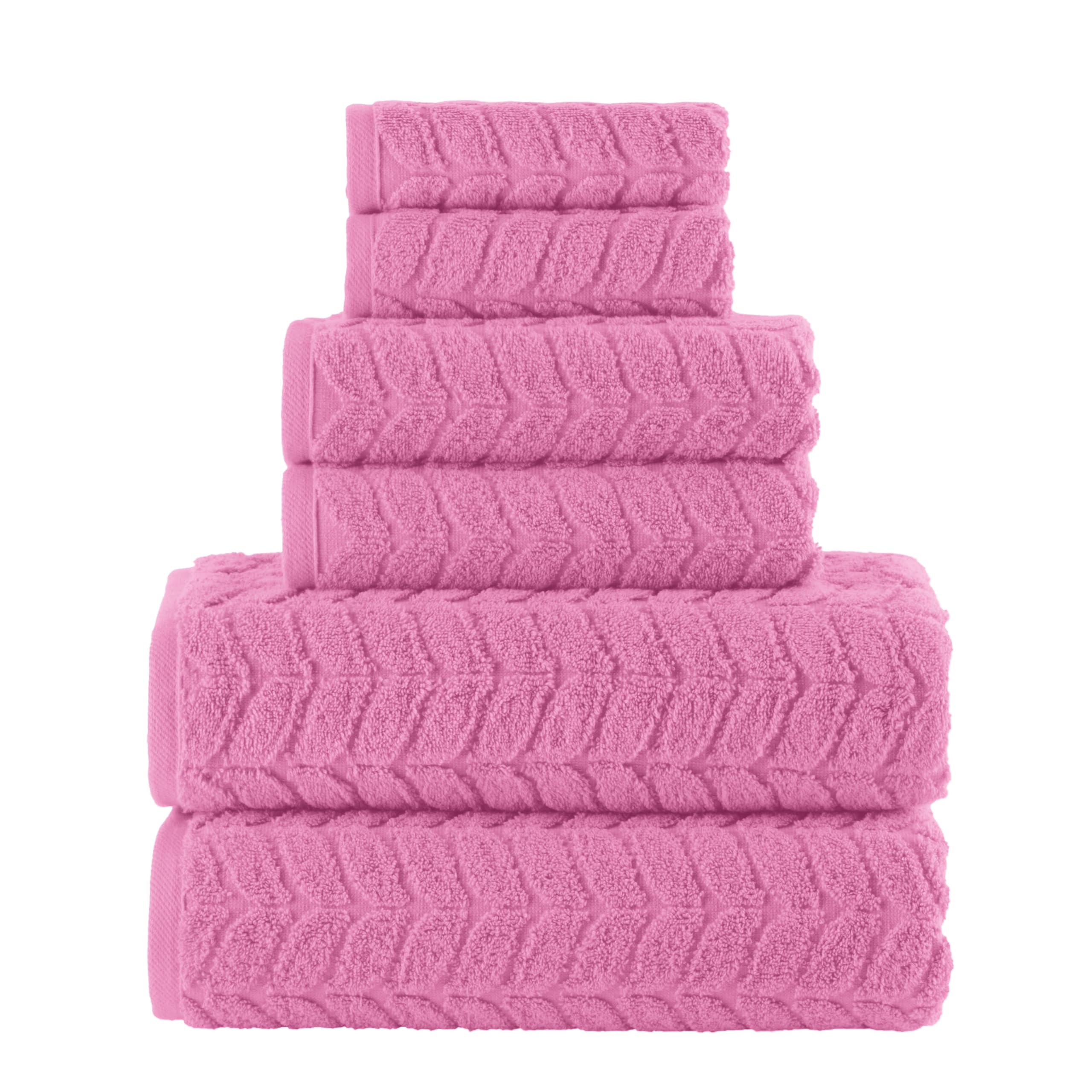 Elegant Comfort Luxury 6-Piece 100% Turkish Cotton Jacquard Braided Textured Premium Hotel Quality Towel Set– Soft and Absorbent, Includes 2 Bath Towels, 2 Hand Towels and 2 Washcloths, Light Pink
