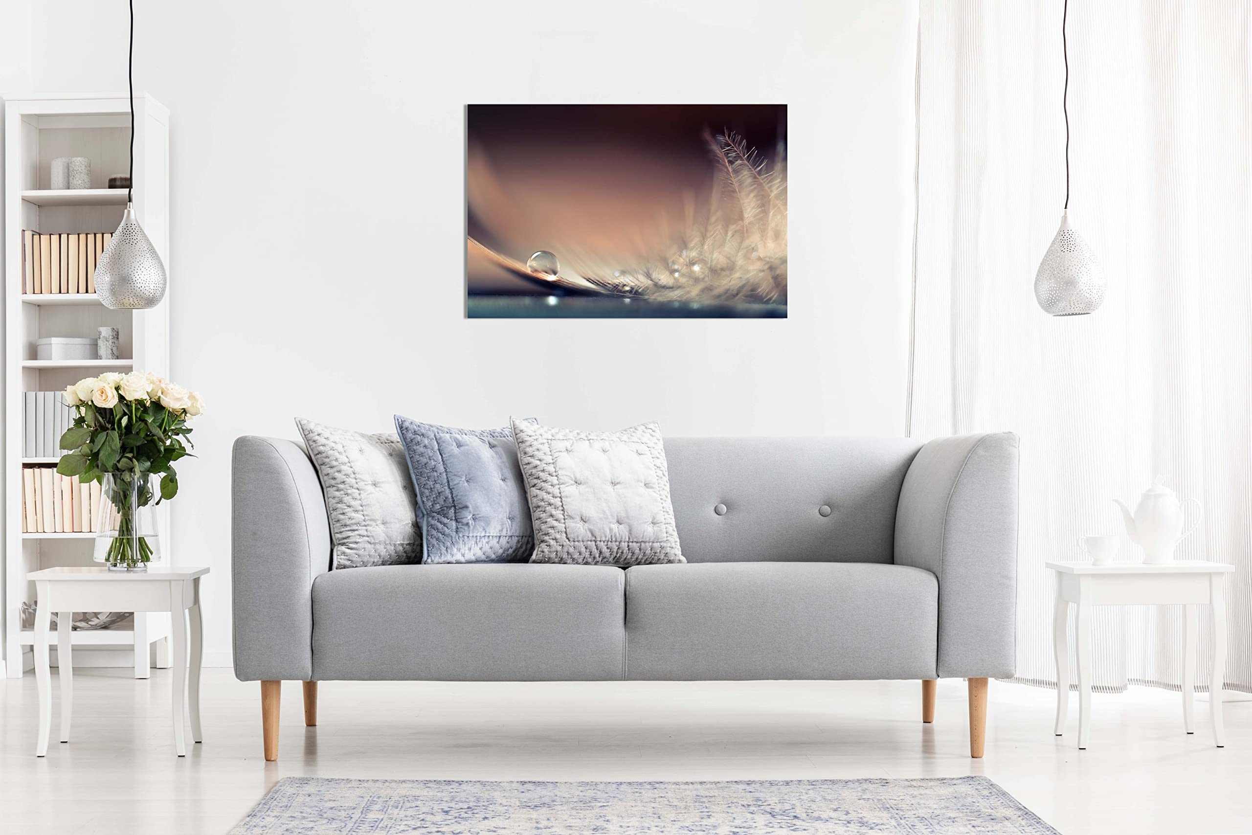 Panther Print - Quadro Su Tela Incorniciato 'Onde Blu', Poster Design Per Arredamento Casa, 46x31 Cm