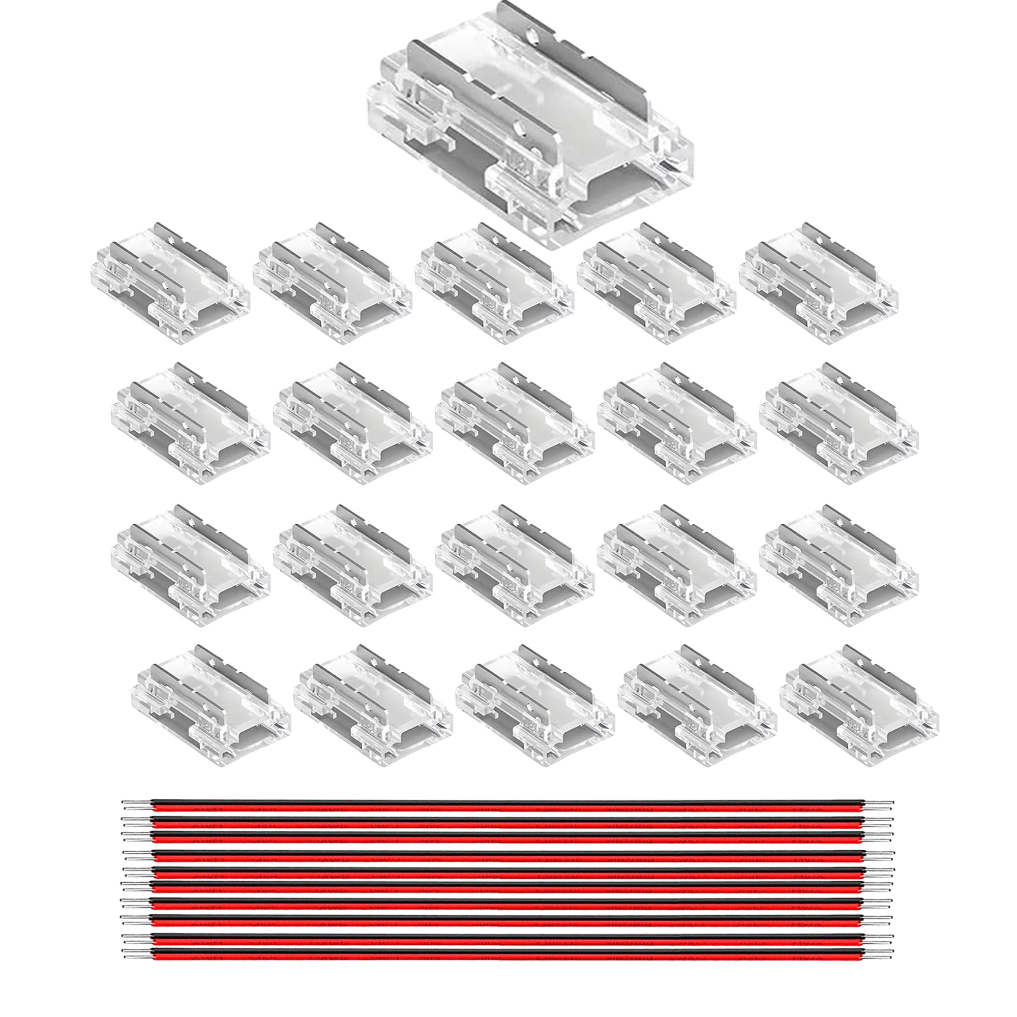 Clearhill White 8Mm 2Pin 20Packs 8-In-1 Press-In Assembly Cob Led Strip Connectors,Gapless Solderless Connection,Ultra Slim,Strip To Strip To Wire Connectors,For 5V 12V 24V Led Strip.